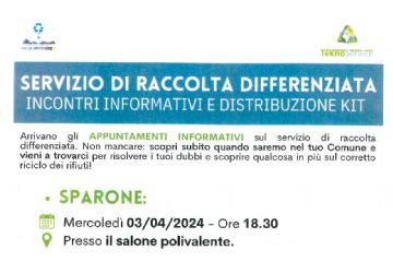 03.04.2024 Appuntamento informativo per il servizio di raccolta differenziata distribuzione kit - TeknoService